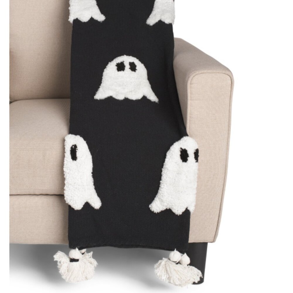 Rachel Zoe GHOST Blanket Throw Tassel Faux Fur 50 x 70 Black White NWT HOST PICK